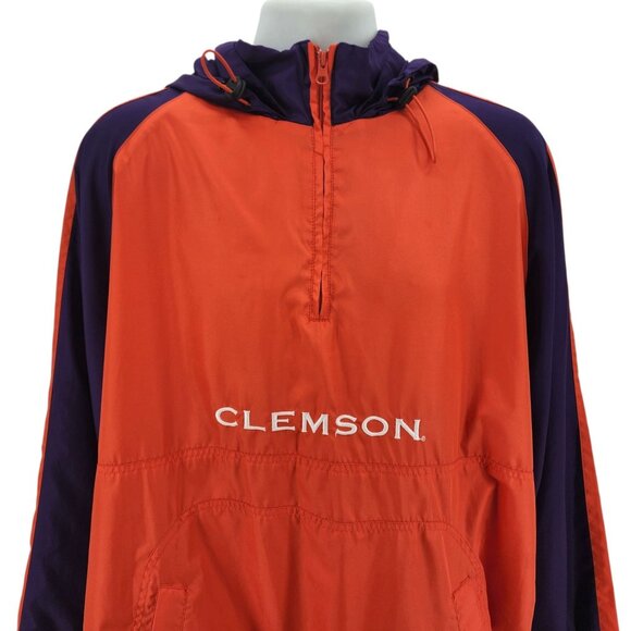 Vintage Clemson Mens XL Jacket Windbreaker Red Oak Sportswear Hooded 1/4 Zip - Picture 2 of 14